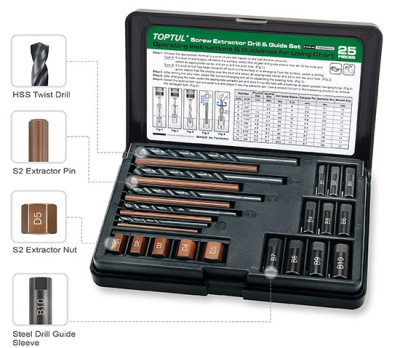 Набор экстракторов и сверл 25 предметов TOPTUL JGEW2501 Набор экстракторов и сверл 25 предметов TOPTUL JGEW2501