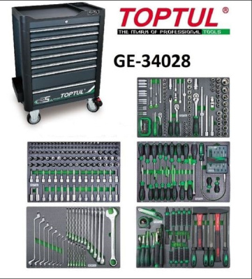 Тележка инструментальная 7 ящиков с набором инструментов 340 предметов TOPTUL GE-34028 Тележка инструментальная 7 ящиков с набором инструментов 340 предметов TOPTUL GE-34028