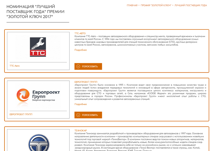 Премия Золотой Ключ-2017: участвуйте в голосовании! - ТТС Авто